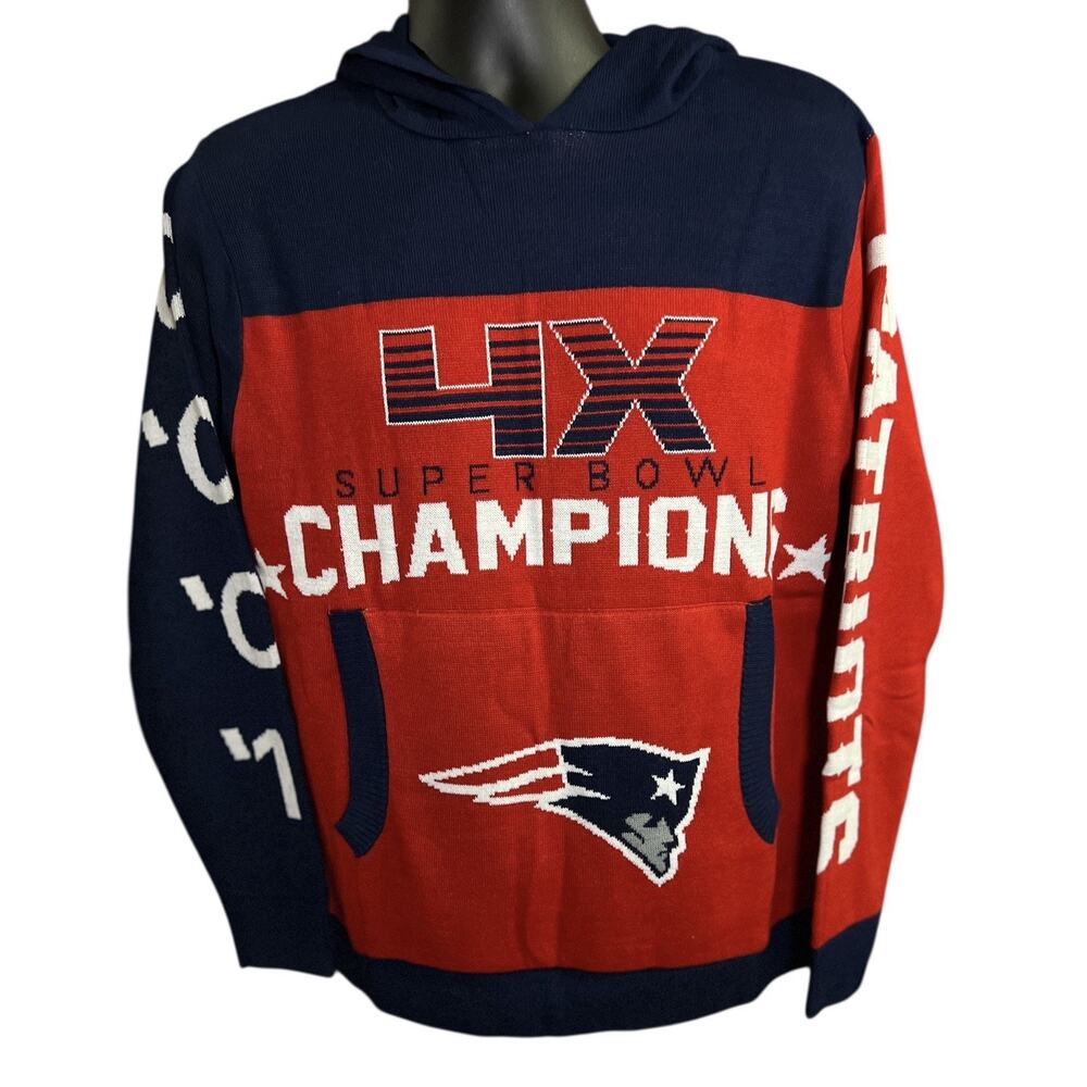 NFL New England Patriots 4x Champions M Commemorative Hoodie Sweater NEW - Picture 1 of 13
